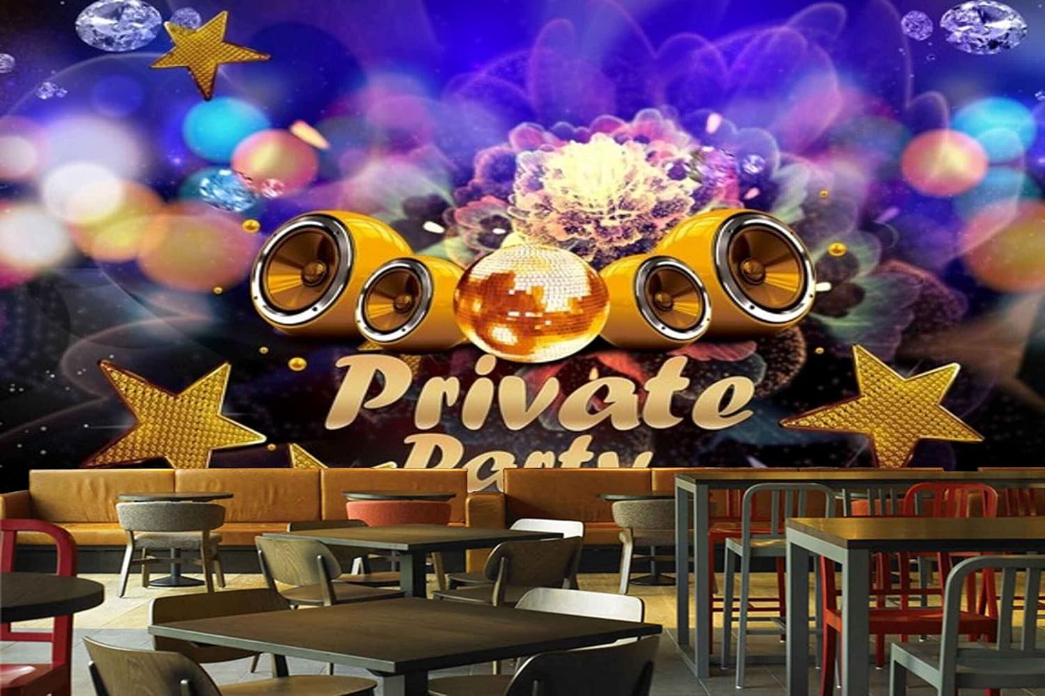MWZ3497 Private Party Music Golden Stars HD 3D Wallpaper for Disco Club Karaoke[18 ft x 14 ft] / [549 cm x 427 cm]