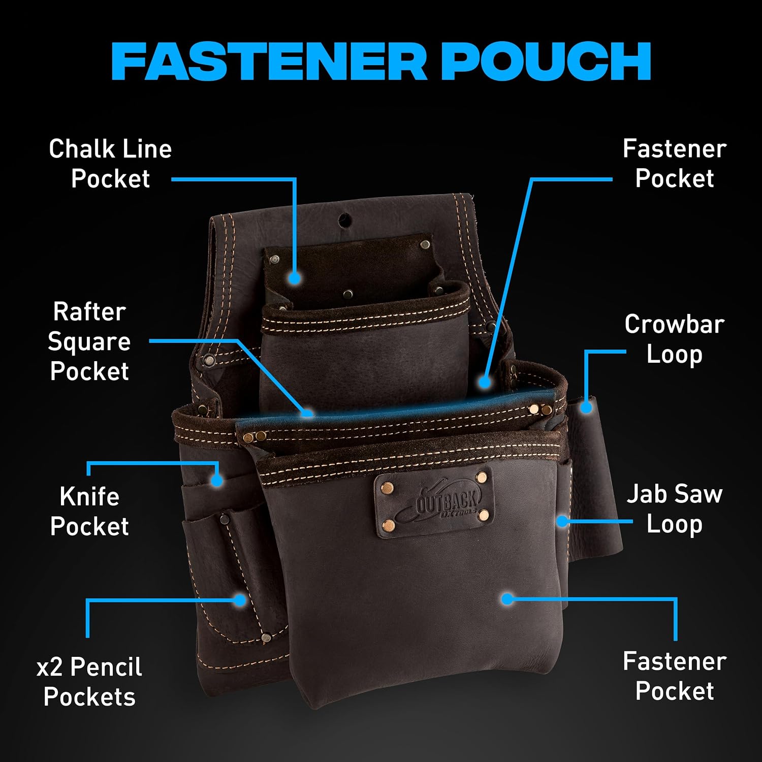 OX Pro Construction Tool Belt - 22-Pocket Leather Tool Belt Pouches - Made of Oil-Tanned Leather with Double-Stitching and Steel Rivets Morrales De Construccion OX-P263604