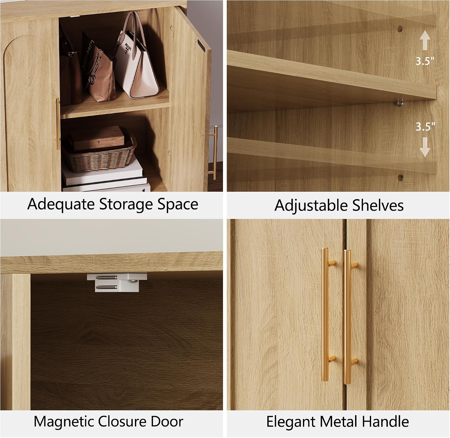 FORTUNETEC Sideboard Buffet Cabinet with Storage, Modern Accent Cabinet with Arched Doors, Boho Modular Media Console, 31.5' Minimalist Credenza for Living Room Kitchen Dining Room Entryway, Oak