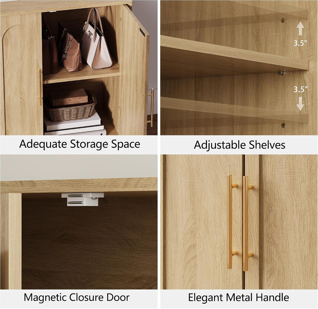 FORTUNETEC Sideboard Buffet Cabinet with Storage Set of 3, Mid Century Modern Accent Cabinet with Arched Doors, Modular Media Console, Credenza for Living Room Kitchen Dining Room Entryway, Oak