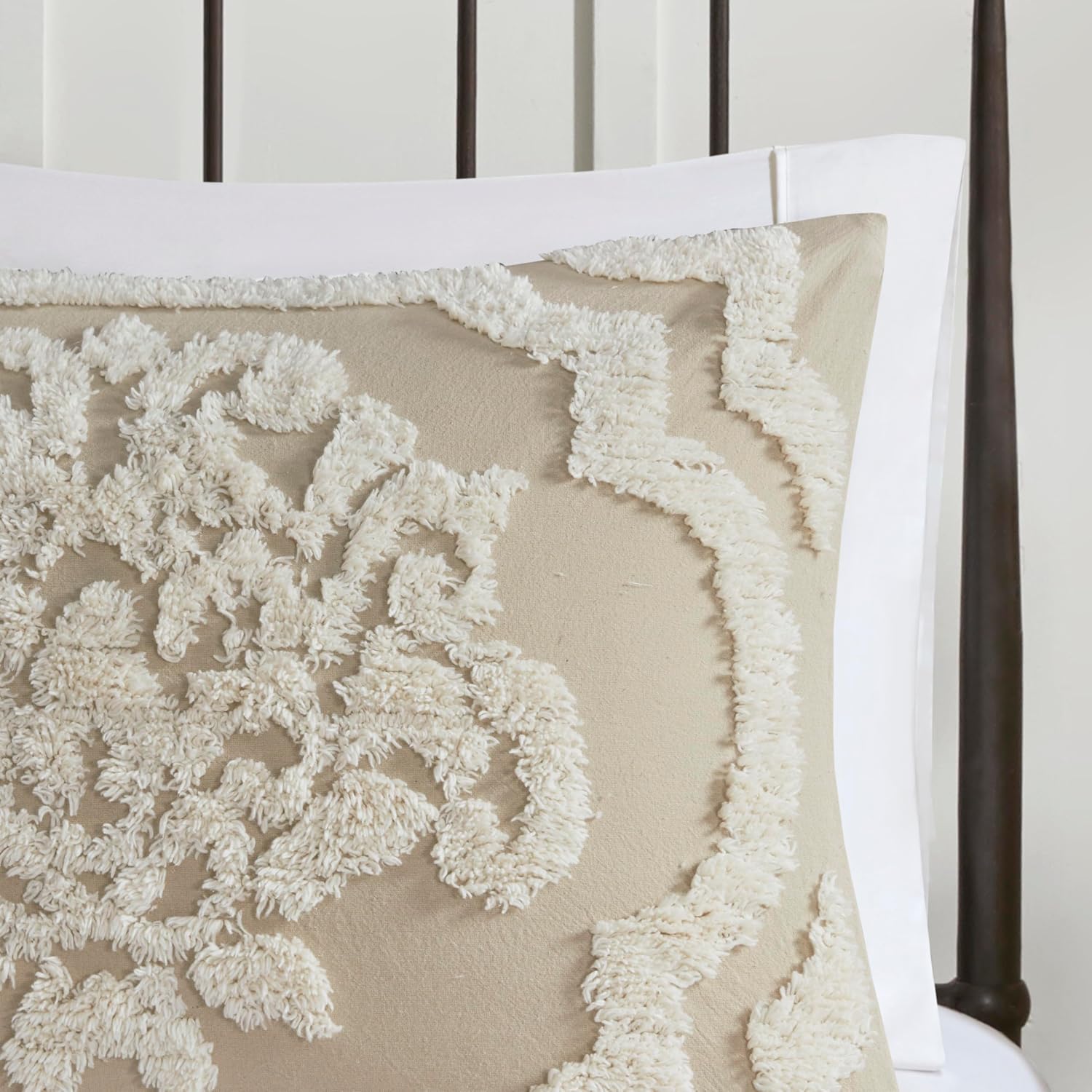 Madison Park Tufted Chenille 100% Cotton Duvet Modern Luxe All Season Comforter Cover Bed Set with Matching Shams, King/Cal King(104'x92'), Damask Taupe 3 Piece