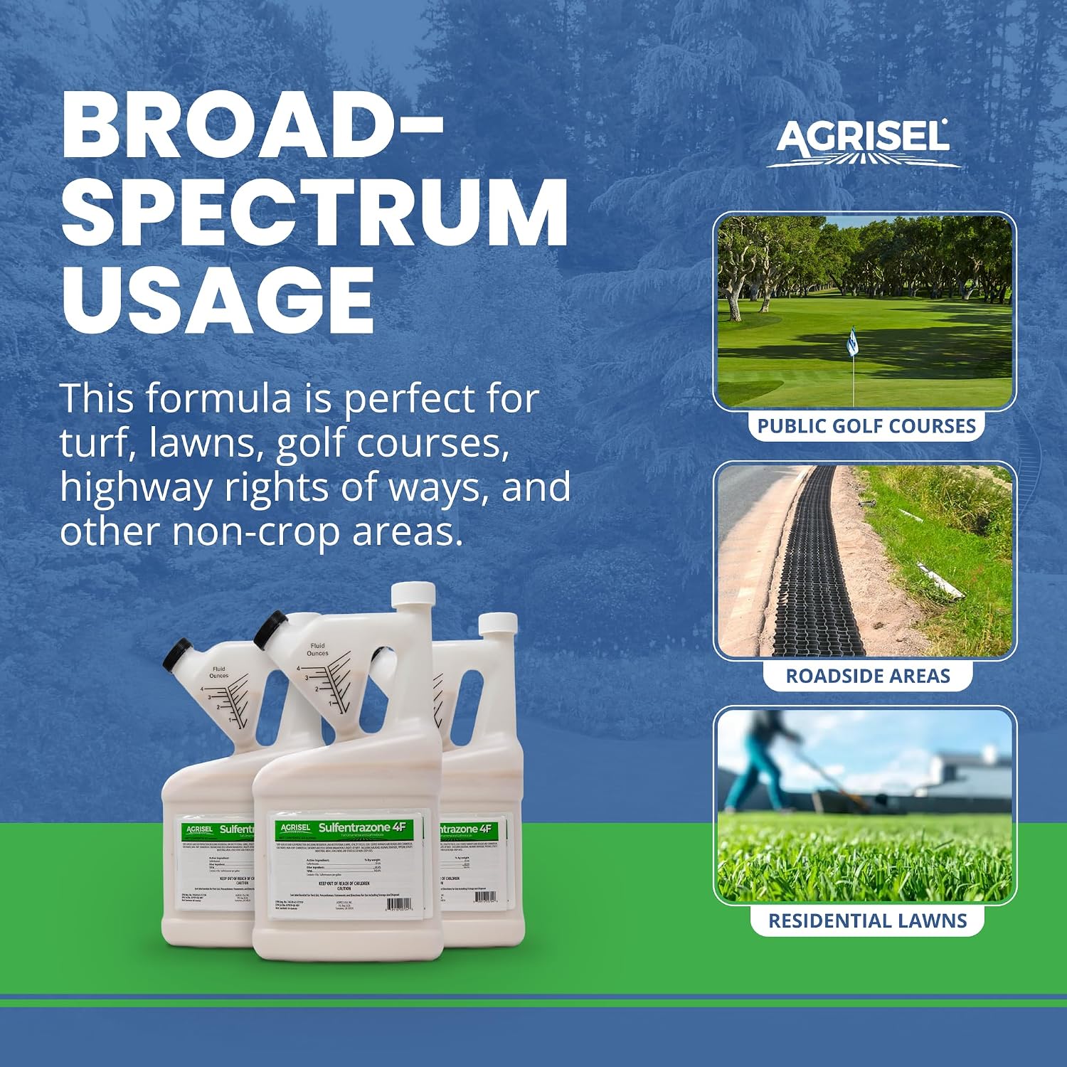 Agrisel Sulfentrazone 4F Weed Killer, Pre-Emergent and Post-Emergent, Broad-Spectrum Control, Stops 100+ Weeds, Pet Safe, Includes 3-Pack of Agrisel Protective Gloves, 64 Ounces