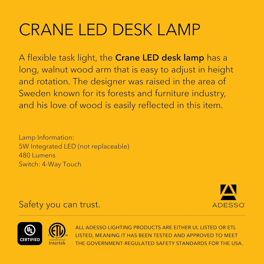 ADS360 AD9100-15 Crane LED Desk Lamp,Walnut/Black