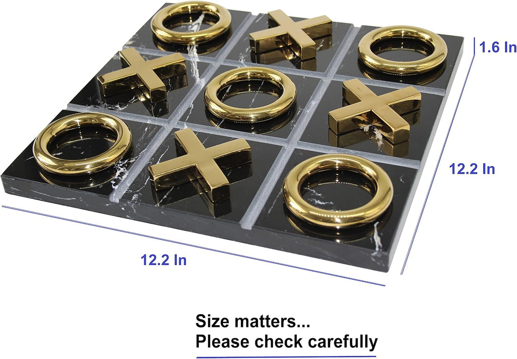 Marble Tic Tac Toe Game for Living Room Decor Centerpiece Black and Gold XO with Black Marble and Gold Color Stainless Steel Decorative Table Top X/O Board Coffee Table Décor