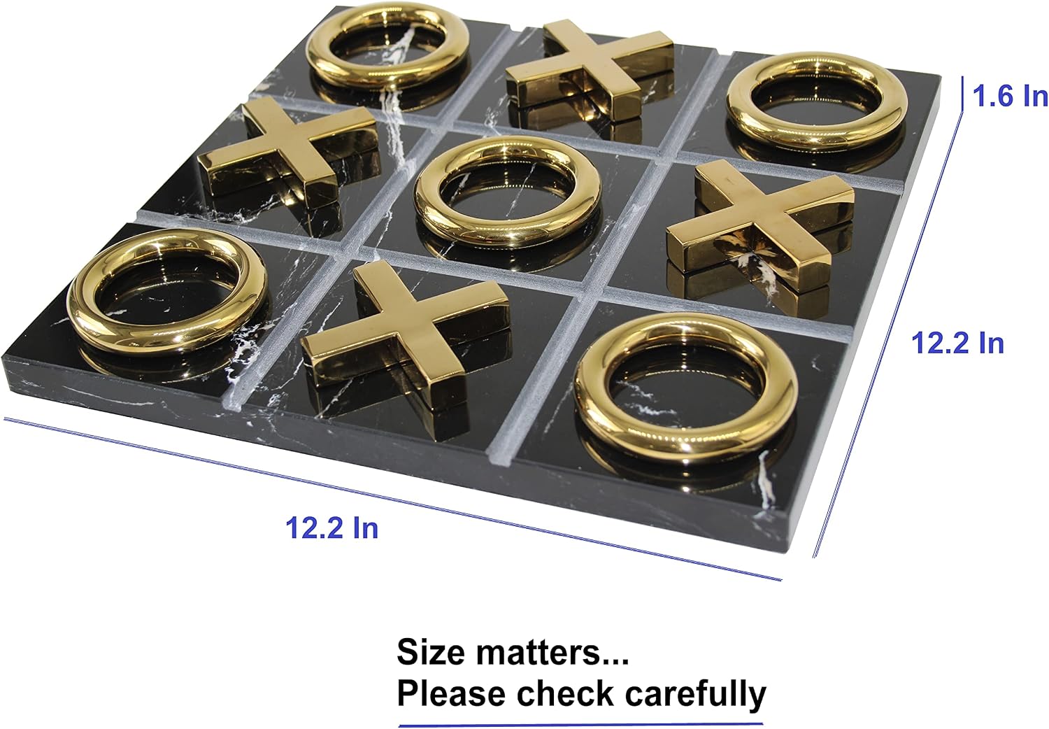 Marble Tic Tac Toe Game for Living Room Decor Centerpiece Black and Gold XO with Black Marble and Gold Color Stainless Steel Decorative Table Top X/O Board Coffee Table Décor