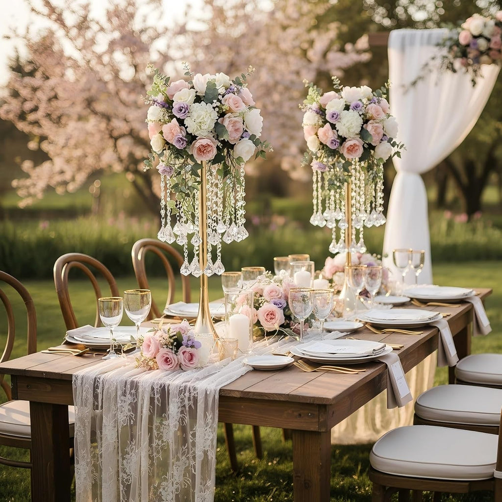 Set of 10pcs Crystal Flower Stand Gold Centerpieces Tall Metal Flower Arrangement Vase for Wedding Party Dinner Event Hotel Home Decor