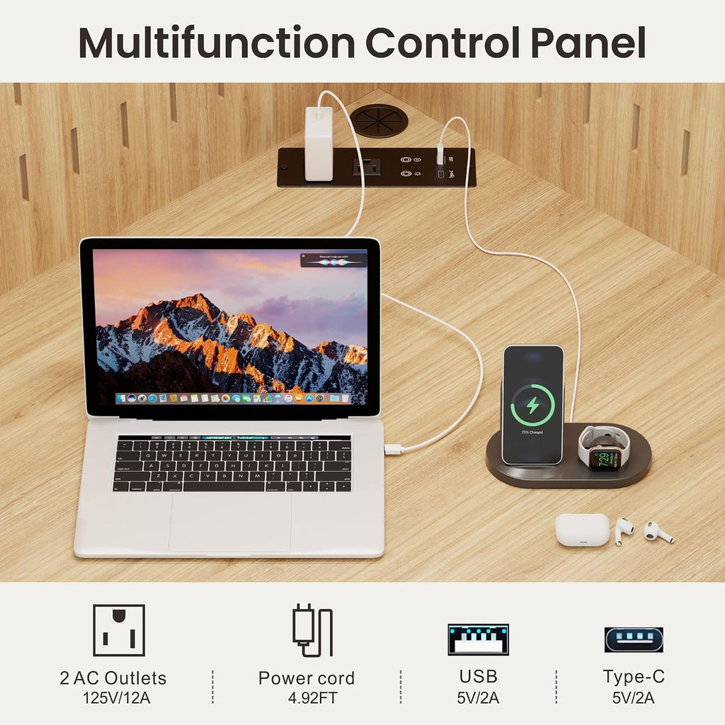 Corner Desk with - LED Reading Light, L-Shaped Computer Desk w/Hutch & Shelves, Home Office Desk w/Charging Station for Work & Study, File Cabinet Storage Bookshelf for Small Space (Natural)