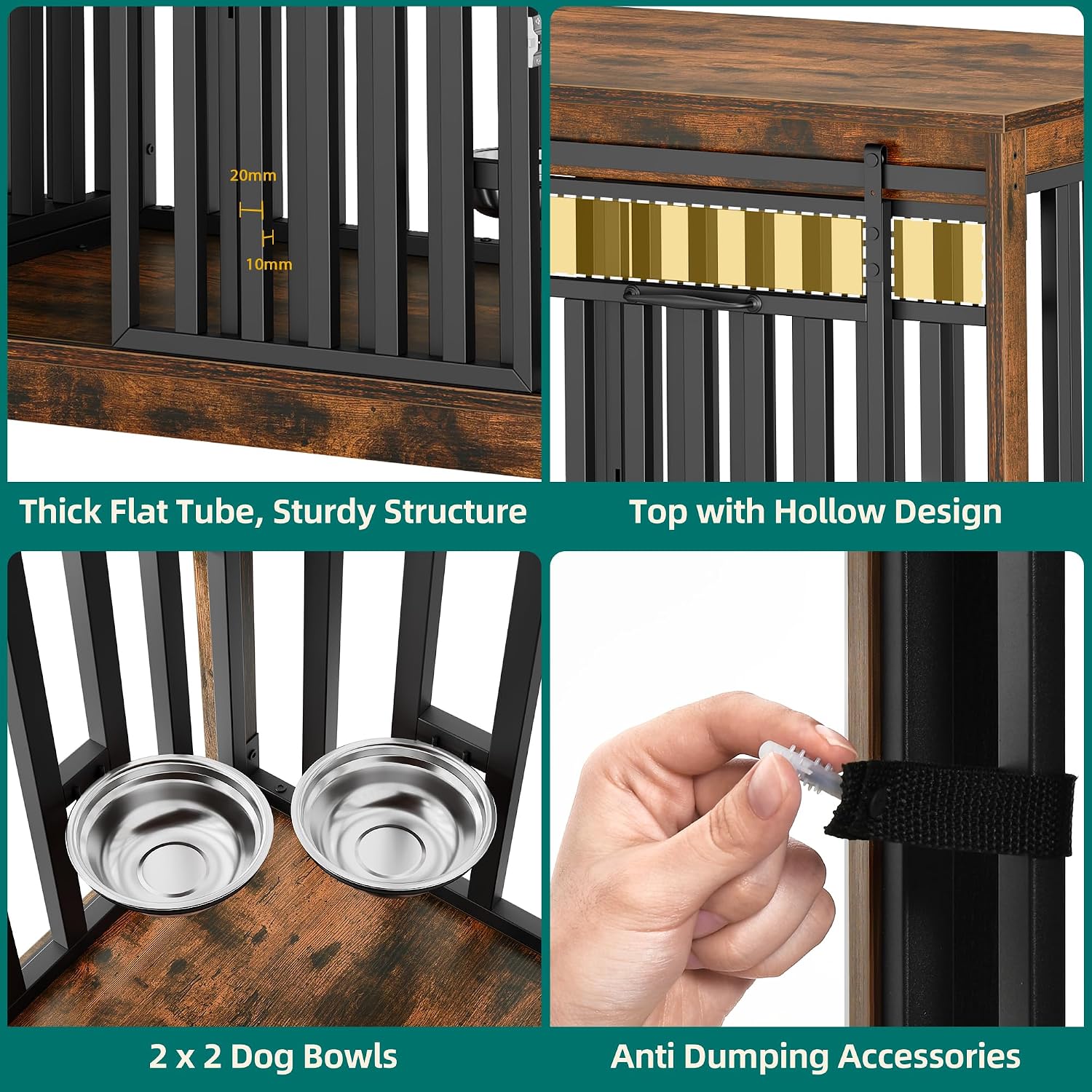 YITAHOME 71' Double Dog Crate Furniture with 4 Dog Bowls, Heavy Duty Wooden Dog Crate TV Stand, Dog Kennel Indoor Furniture Sliding Barn Door Design for Extra Large Dogs, Rustic Brown