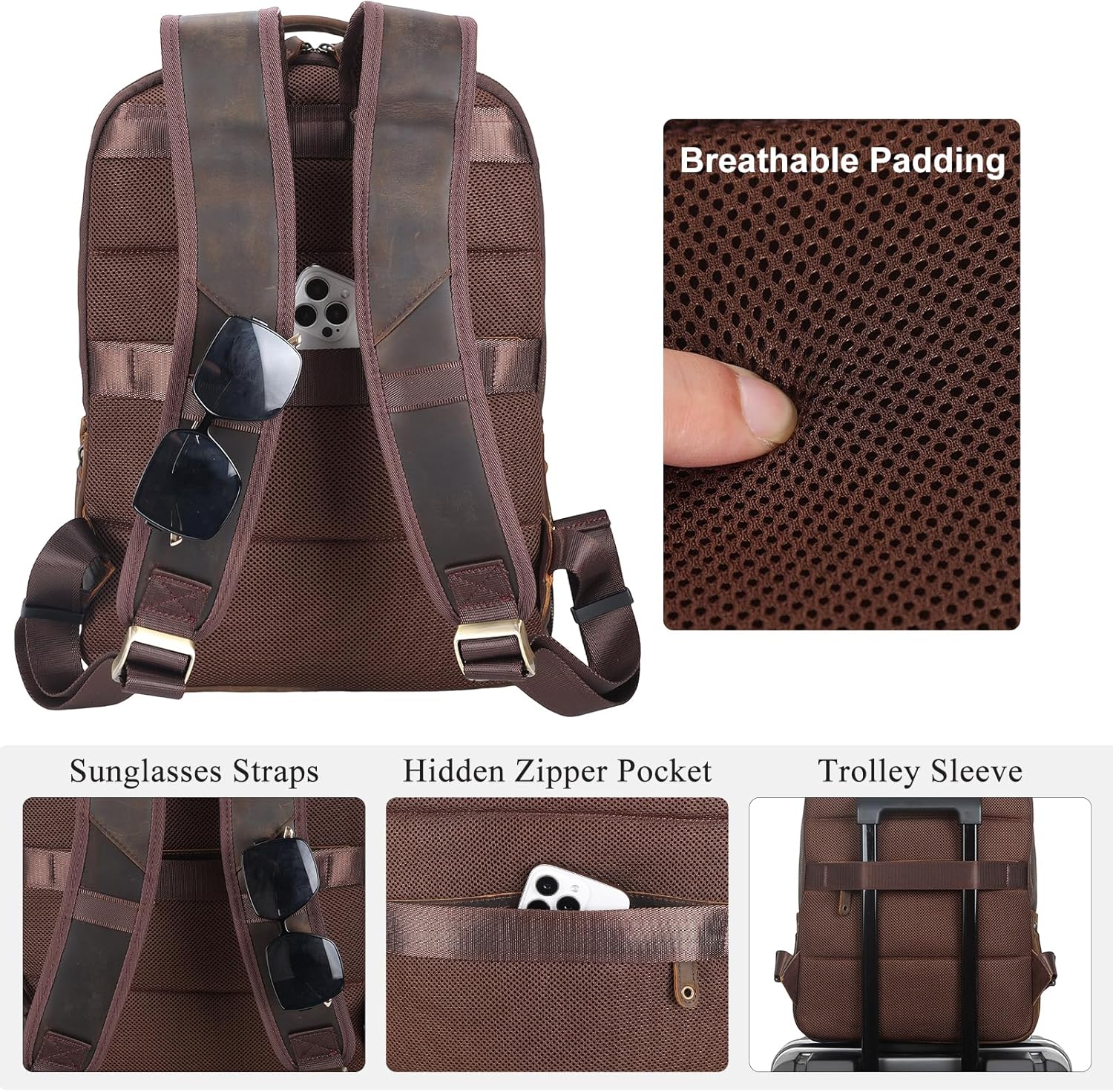 TIDING Leather Laptop Travel Backpack for Men Fits 15.6' 16' Computer, Large Business Work Bag Vintage Overnight Weekender Daypack Camping Rucksack