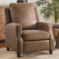 Push Back Recliner Chair Faux Leather Pushback Armchair with Rivet Decoration Wingback Single Sofa Chair with Padded Seat Solid Wood Legs for Living Room, Comfy Upholstered, Brown