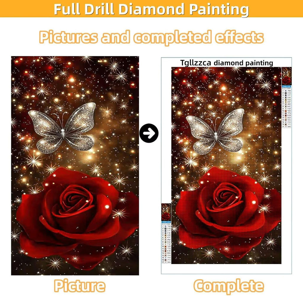 Diamond Art Kits for Adults Rose Diamond Painting Kits, 5D DIY Square Butterfly Full Drill Dimond Art Paintings Crystal Crafts for Adults for Gift Home Wall Decor, Large Size 36 x 72 Inch, Model906