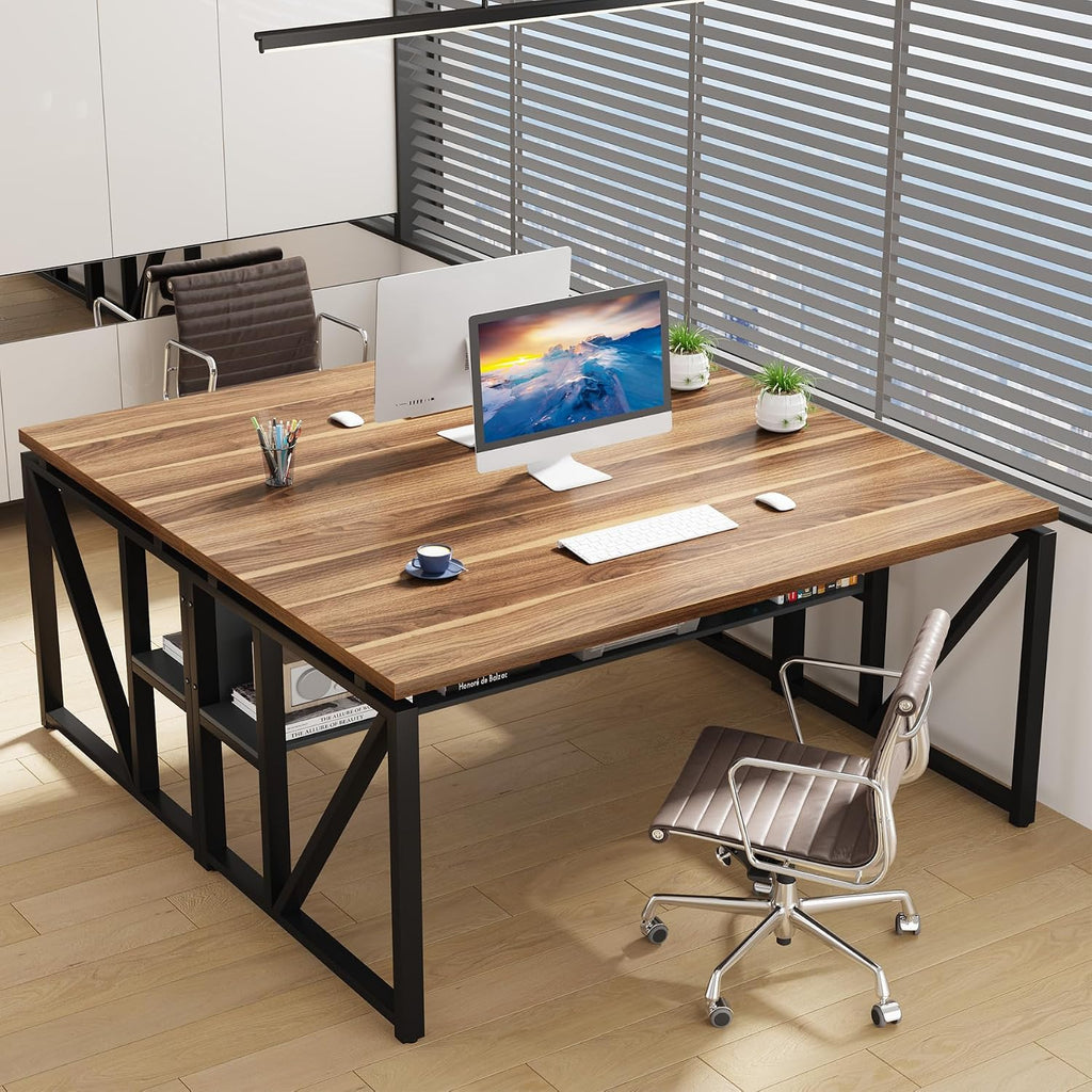 Tribesigns 55 inches Simple Computer Desk,Home Office Desk Writing Table for Workstation,Dark Walnut + Steel Leg， Cabinet not Included (Walnut, 55-inch)