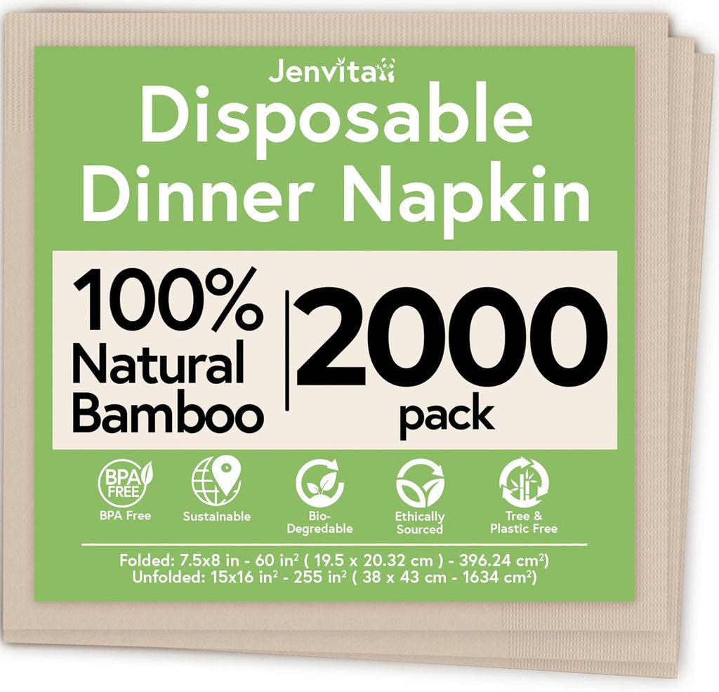 100% Bamboo Compostable Napkins (2000-Pack) | Heavy Duty Napkins for Lunch, Dinner, Events, Occasions & Entertaining | Eco Friendly | 3-Ply FSC Certified | Bamboo Paper Towels | 7.5 x 8 Inch