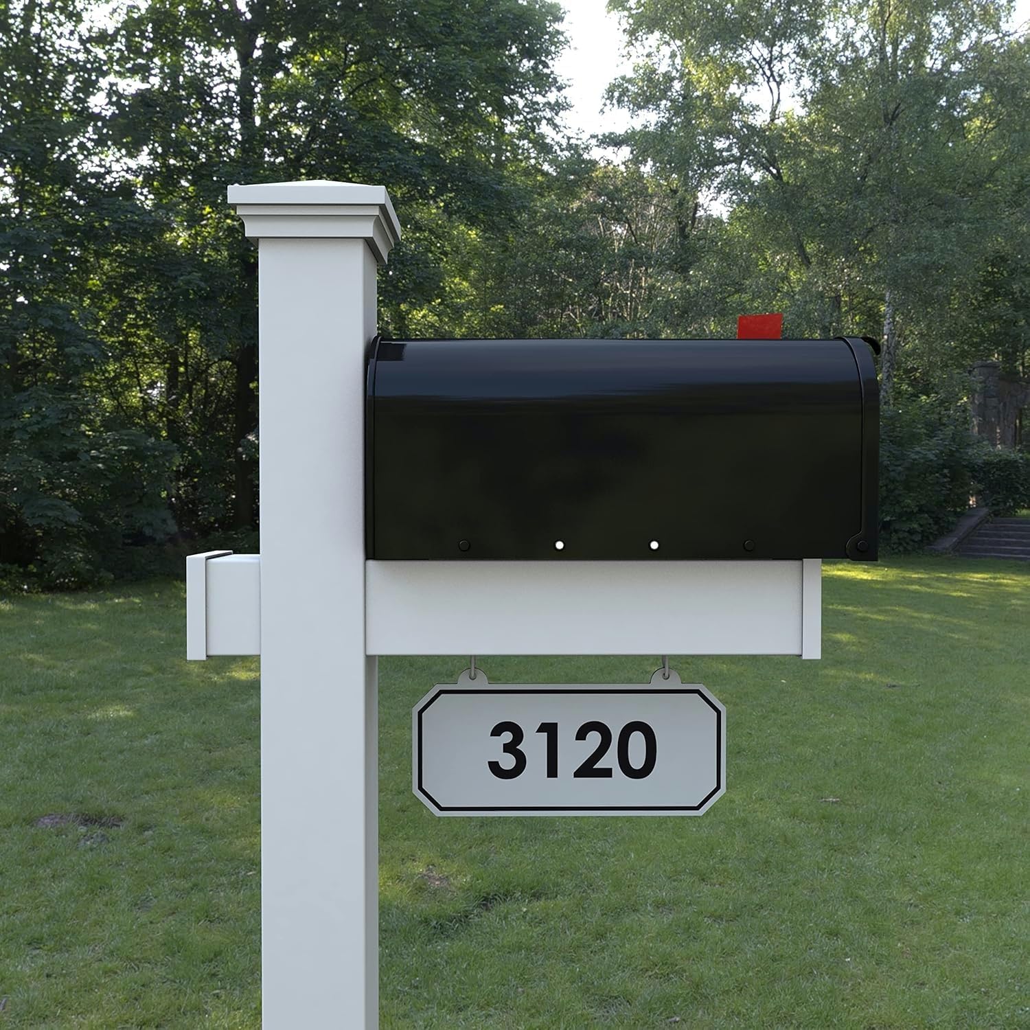 4Ever Products The Jackson Complete Mailbox System - Vinyl/PVC Post (includes Mailbox) Decorative Curbside Postal Solution with Classic Traditional Style and Hanging Address Plate (Black Mailbox)
