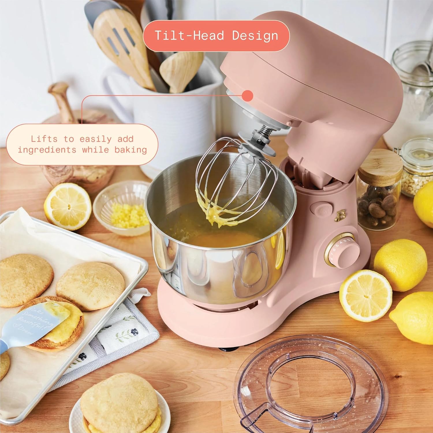 3.5 Qt Stand Mixer, 300W Powerful Motor, Tilt-Head Design with Stainless Steel Bowl, 12 Speeds, Includes Dough Hook Whisk Beater for Baking Mixing (Rose)