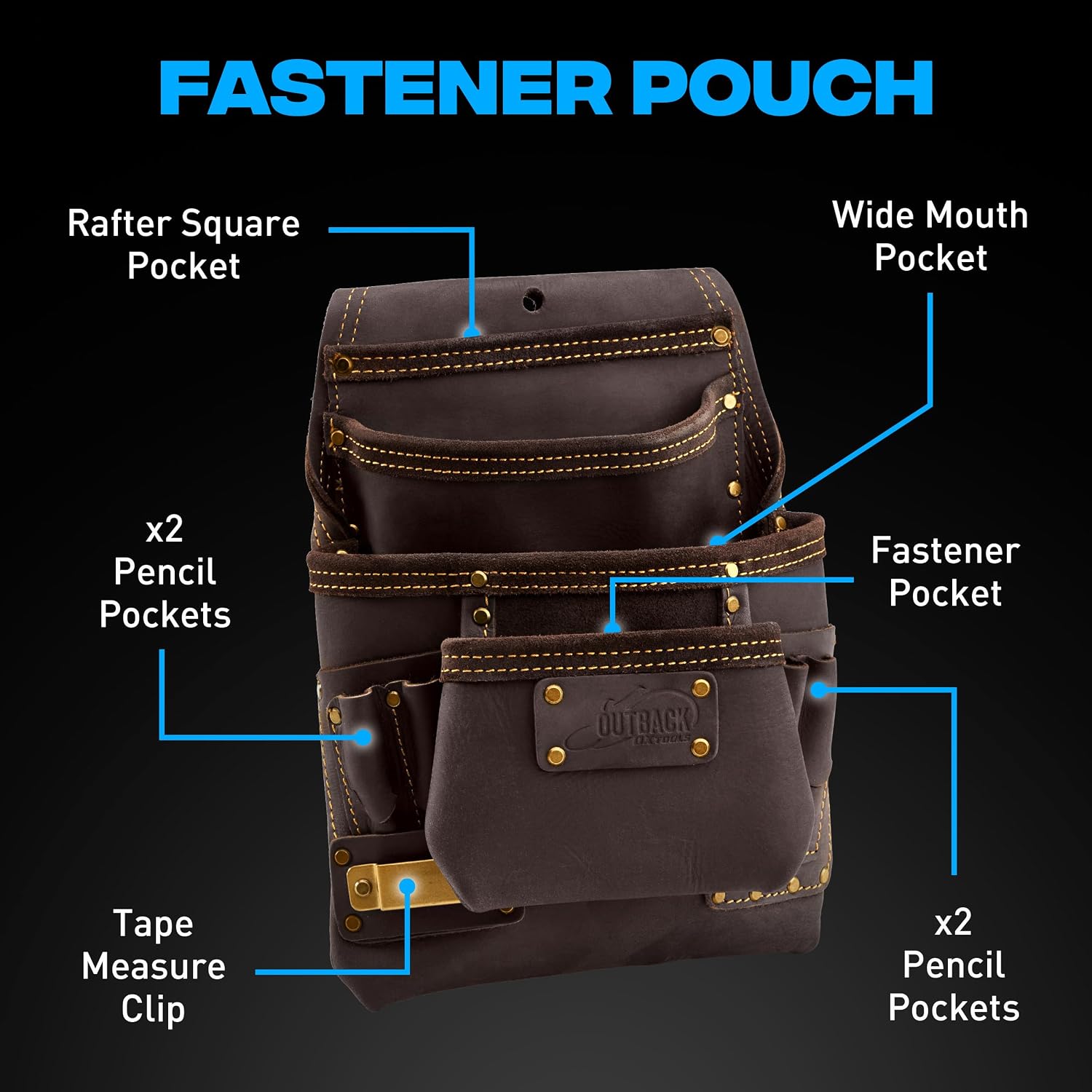 Ox Pro Drywall Tool Belt with Padded Suspenders - 22-Pocket Leather Tool Pouches - Belt (XL) Made of Oil-Tanned Leather with Double-Stitching and Steel Rivets - OX-P263807