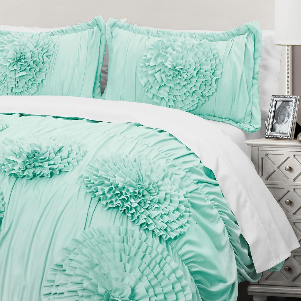 Lush Decor Serena Comforter Set, 3 Piece Set, Full/ Queen, Aqua - Cute Comforter - Queen Bedding Set - Blue Comforter Queen Size - Coquette Decor