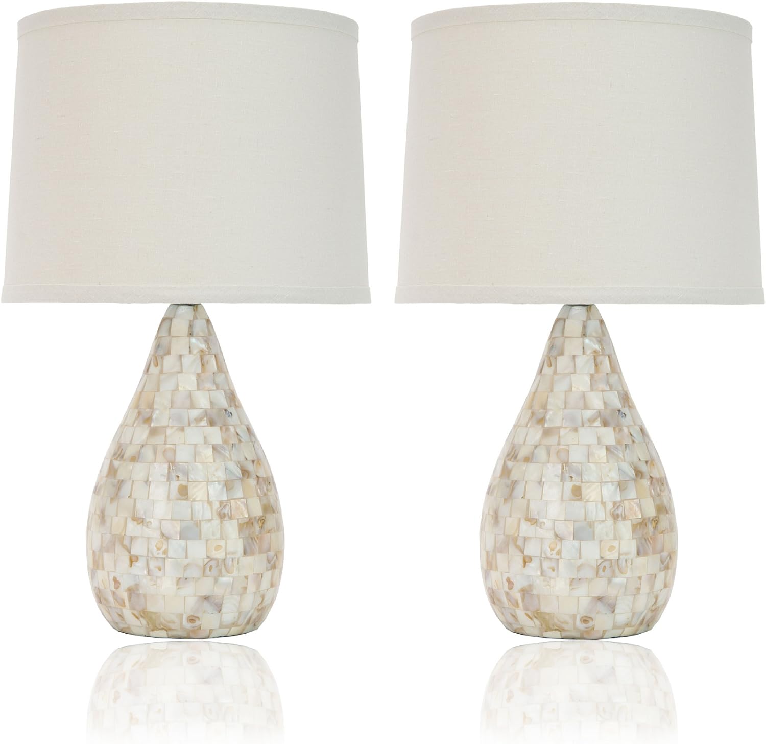 SAFAVIEH Lighting Collection – Lauralie Nautical Cream Capiz Shell Table Lamp, Set of 2, 21-Inch Bedroom Living Room Home Office Desk Nightstand Lamps, LED Bulbs Included (LIT4011A-SET2)