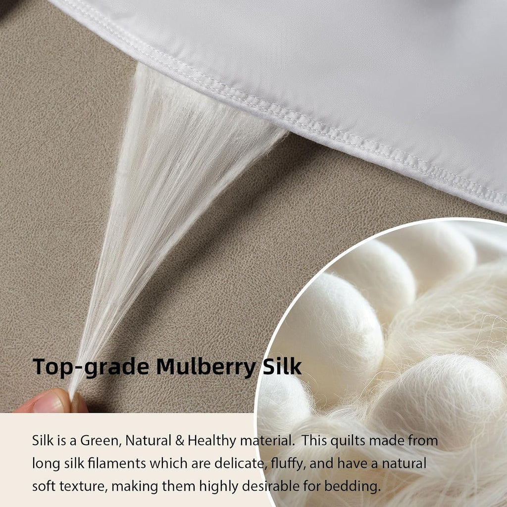 EP Mode Mulberry Silk Filled Quilt with 100% Viscose from Bamboo Fabric, Natural Lightweighted Cooling Comforter (White, Queen 88' X 88')