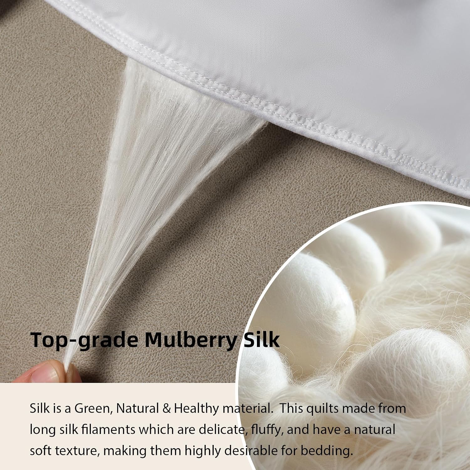 EP Mode Mulberry Silk Filled Quilt with 100% Viscose from Bamboo Fabric, Natural Lightweighted Cooling Comforter (White, Queen 88' X 88')
