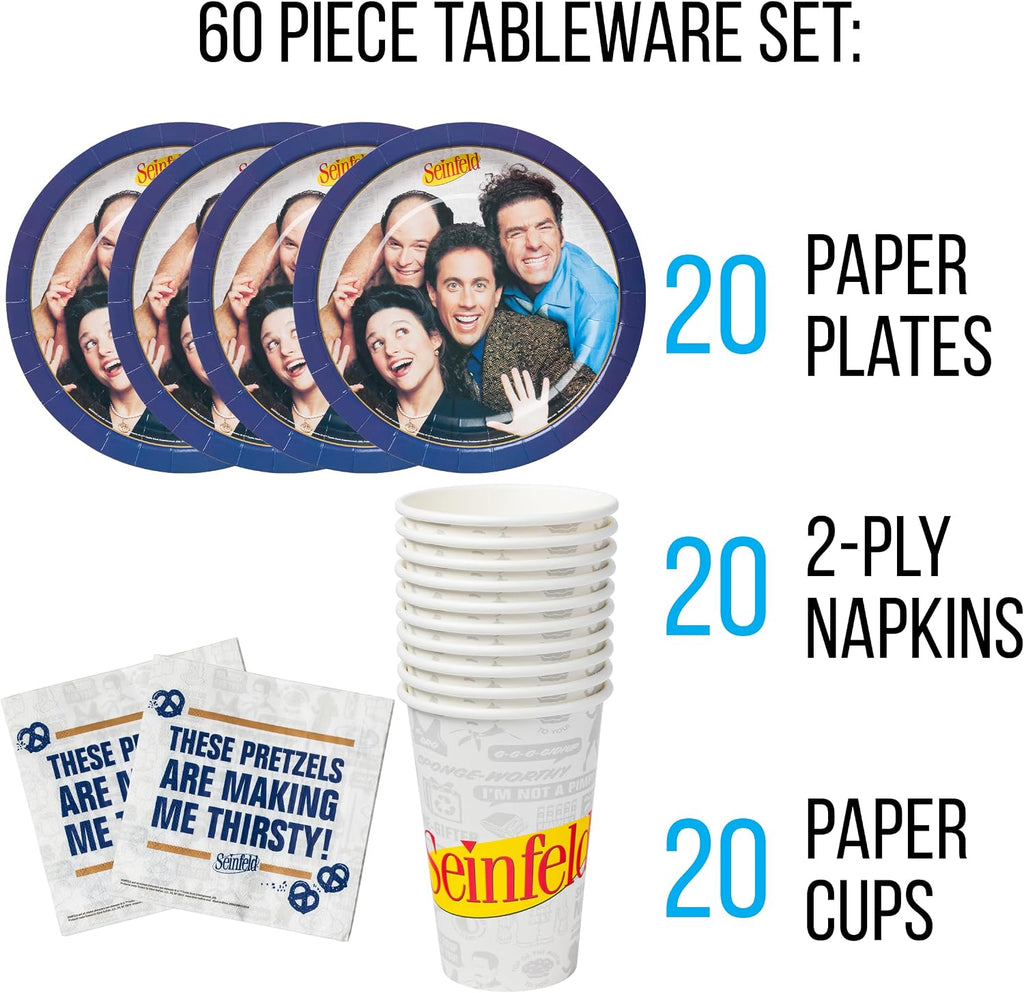 Silver Buffalo Seinfeld TV Series 60 Pack Partyware Disposable Paper Plates, Napkins, and Cups (Pack of 360)