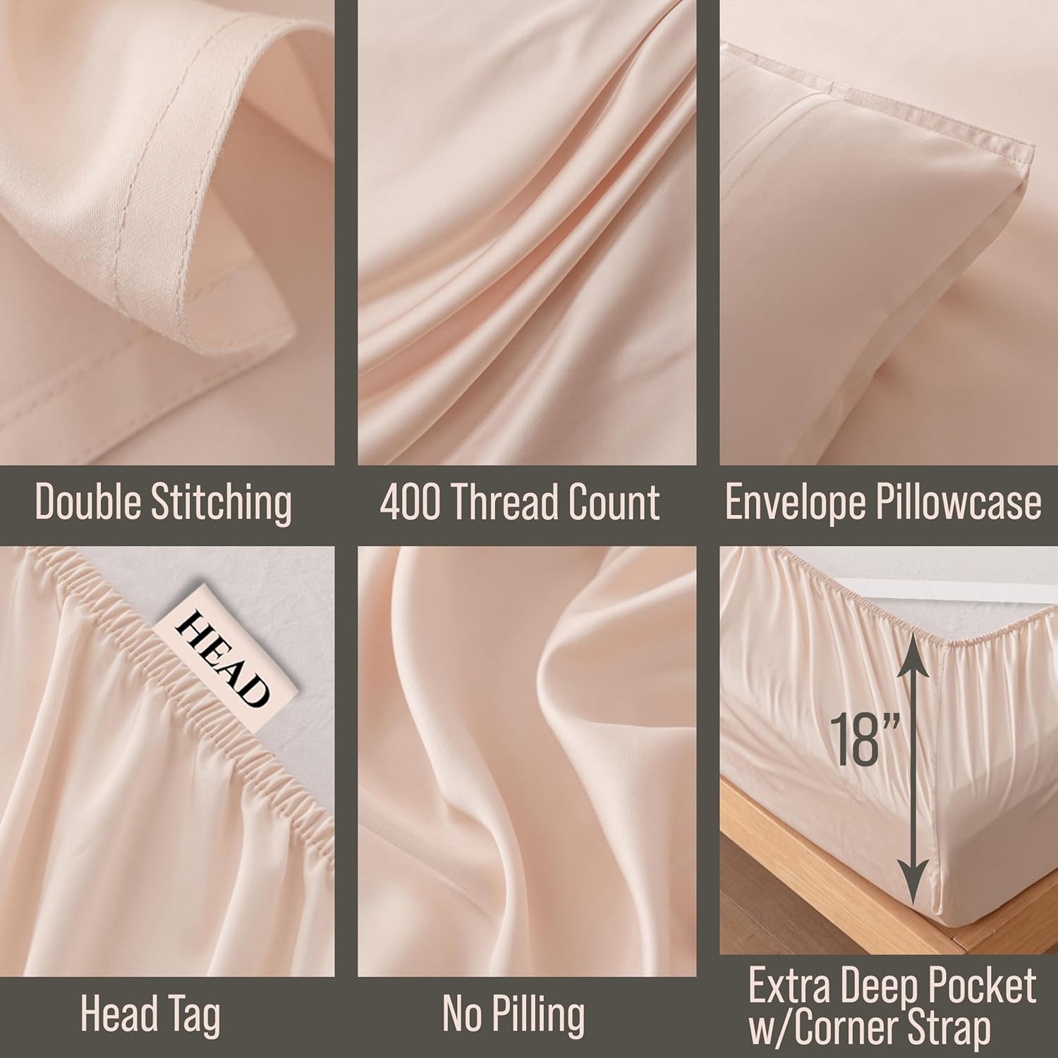 Bella Coterie Luxury Bamboo Viscose Queen Size Sheet Set | 100% Organically Grown | Ultra Soft | Cooling for Hot Sleepers | 18' Deep Pocket [Champagne]