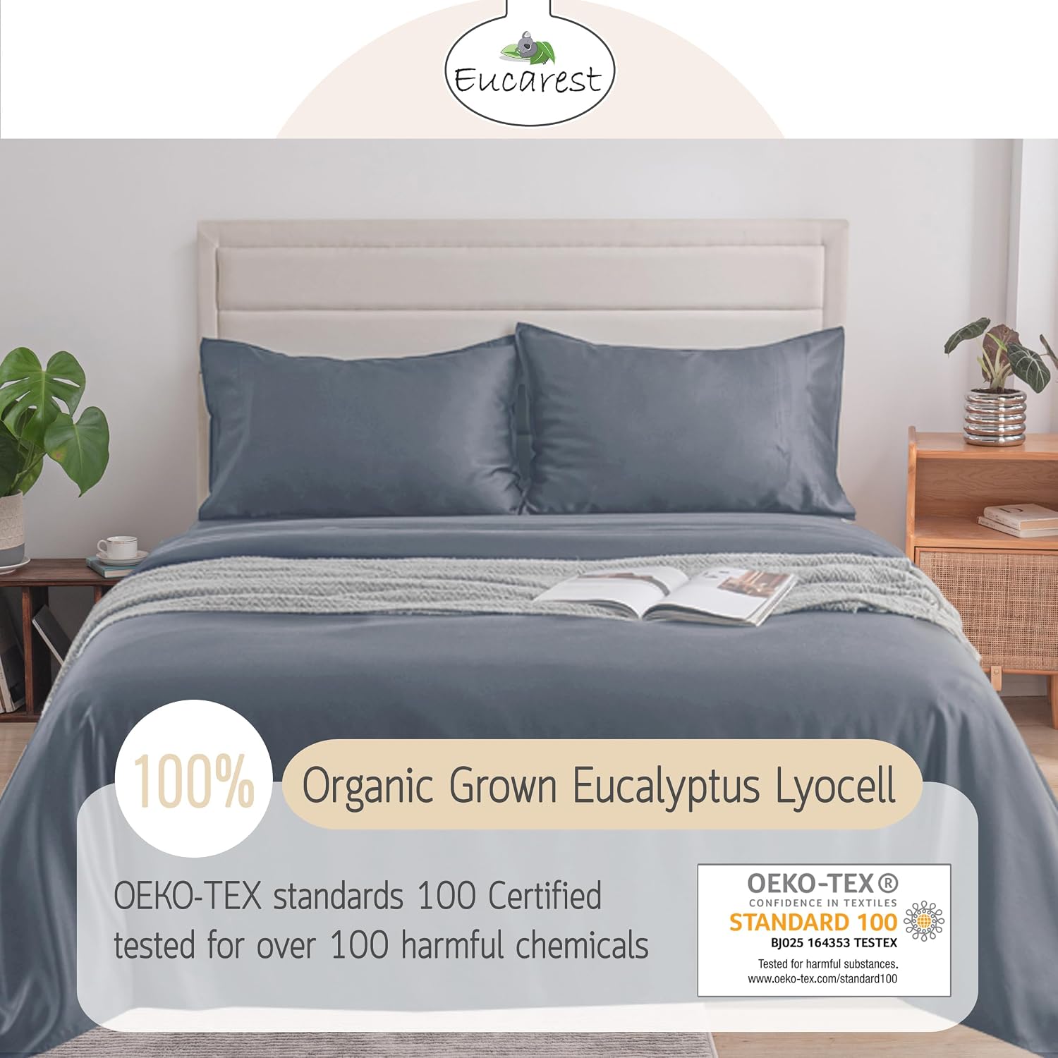 100% Eucalyptus Tencel Bed Sheet Set | Queen Size | Organic | Ultra Soft | Cooling for Hot Sleepers | Hypoallergenic | Thermal Regulating | Deep Pocket | Fits 18' Mattress - Storm Gray