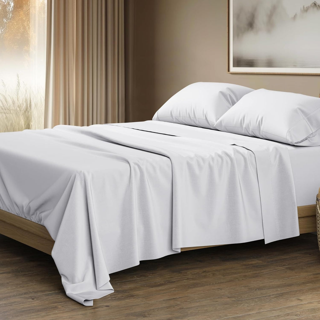 THREAD SPREAD 100% Egyptian Cotton King Size Sheets Set - Luxury 1500 Series Egyptian Cotton Sheets King Size (4 PC, White), Silky Soft, Sateen Weave, Cooling & Breathable, 17' Deep Pocket Bed Set