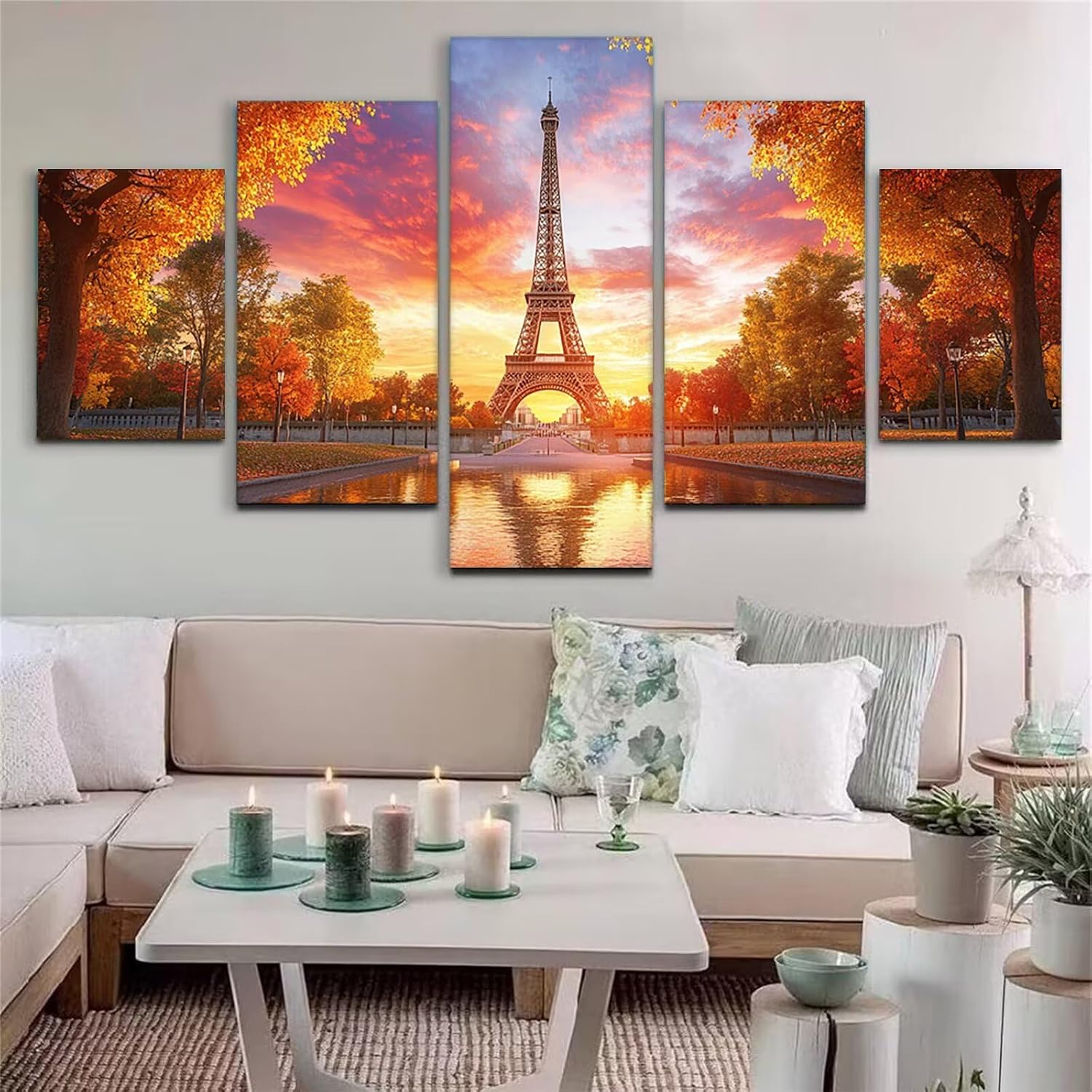 Sunset Diamond Art 5 Piece Diamond Painting Iron Tower 5D DIY Full Round Drill Dimond Art Paintings Crystal Crafts for Adults Gem Painting for Home Decor, Large Artwork for Wall 60 x 120 Inch, Model99