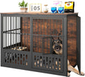 Yafylly 48 Inch XXL Dog Crate Furniture, Wooden Chewproof Dog Kennel with Interactive Window, 360° Adjustable Bowls (5 Heights), Storage Table Top, Heavy Duty XL Dog Crate for Medium Large Dogs, Brown