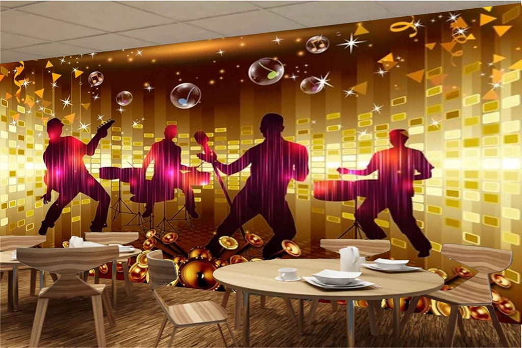 MWZ3487 Young Boys Sings Musical Instruments HD 3D Wallpaper for Disco Club Karaoke[17 ft x 13 ft] / [518 cm x 396 cm]