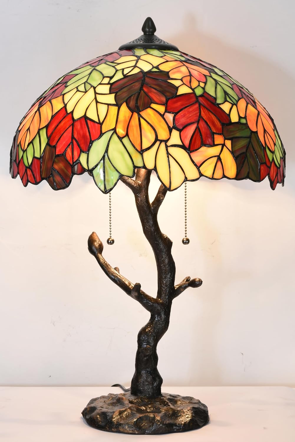 TL0032 Maple Leaves Tiffany Table Lamp Bedside Stained Glass Shade Reading Desk Light 16 x 24.25 Inches for Bedroom Living Room Home Office, LED Bulbs Included