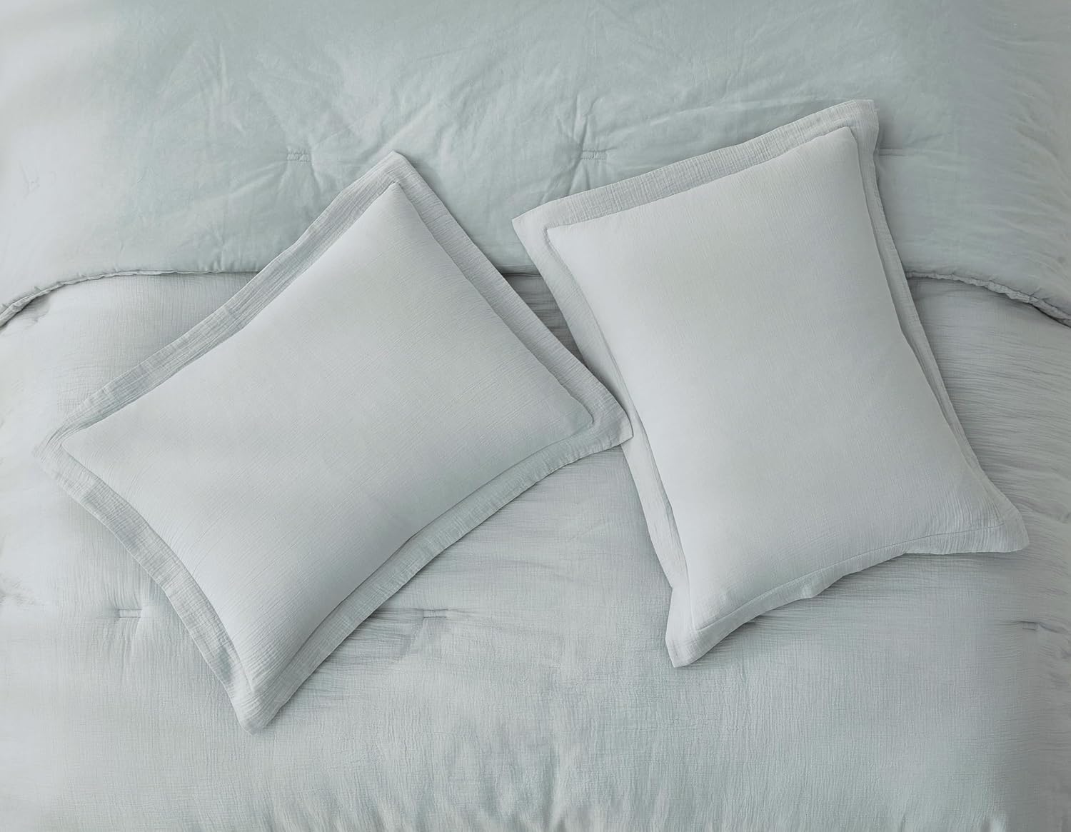 Chezmoi Collection Breeze 3-Piece 100% Cotton Muslin Oversized King Comforter Set, Light Blue-Gray Soft Washed Cotton Gauze Comforter, Lightweight Breathable Reversible 240GSM Fill Summer Bedding