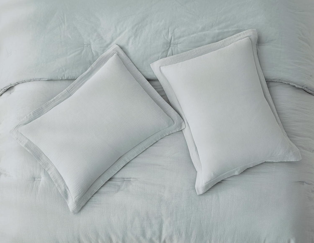 Chezmoi Collection Breeze 3-Piece 100% Cotton Muslin King Comforter Set, Light Blue-Gray Soft Washed Cotton Gauze Comforter, Lightweight Breathable Reversible 240GSM Fill Summer Bedding