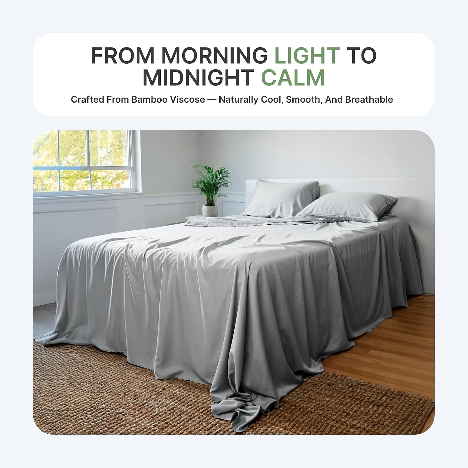 BedVoyage Cooling Sheets Queen – Viscose from Bamboo, Sheet Set for Hot Sleepers, 18' Deep Pocket, Soft Breathable Bedding, Stone