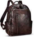 Genuine Leather Backpack Purse for Women Vintage Casual Daypack College Bag Handmade Cowhide Western Rivets Rucksack (Coffee)