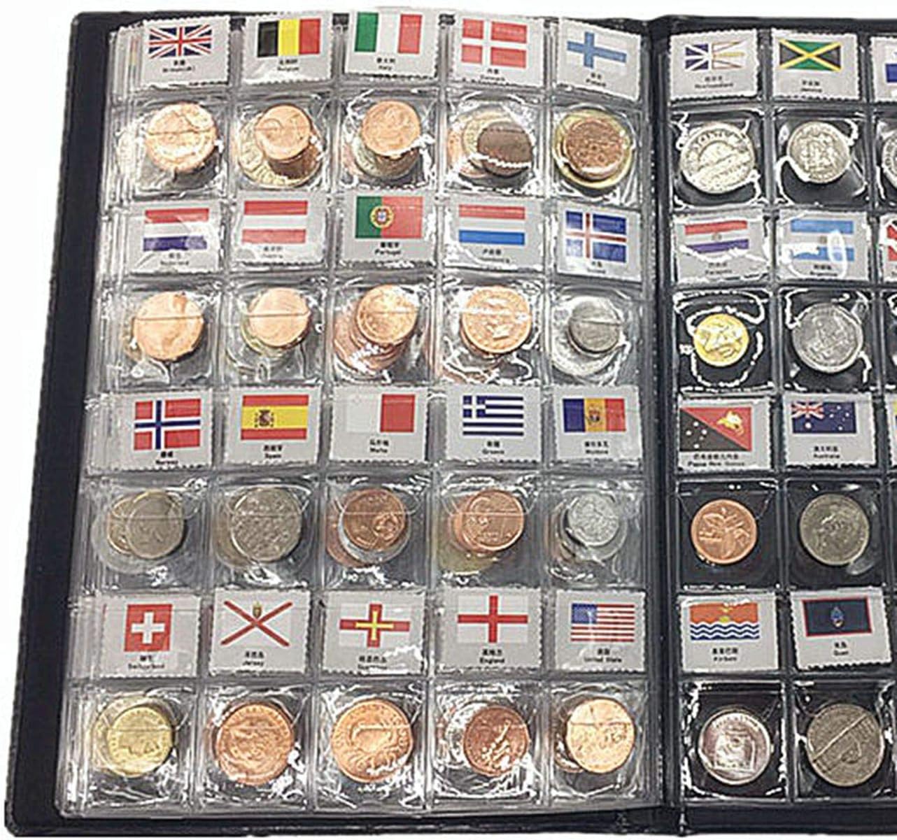 Coin Collection Starter Kit 180 Countries Coins/100% Original Genuine/World Coin with Leather Collecting Album Taged by Country Name and Flags/Coin Holder Collection Storage Classic Gifts