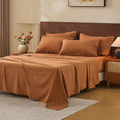 MEISHANG 100% French Pure Linen Sheets Queen Size - 6 PC Extra Deep Pocket Sheet Set, Soft Durable Flax Linen, Anti-Tear Breathable & Oeko-Tex Certified 18-24 Deep Pocket,All Season(Brown)