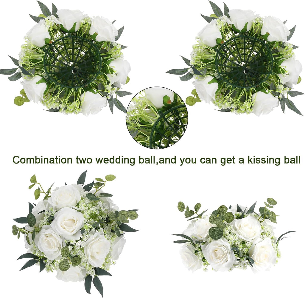 Daifunli 6 Set 20 Inch Acrylic Vase Stand Wedding Centerpieces Holder with Artificial Flower Balls and LED Lights Candles for Wedding Party Table Home Decorations