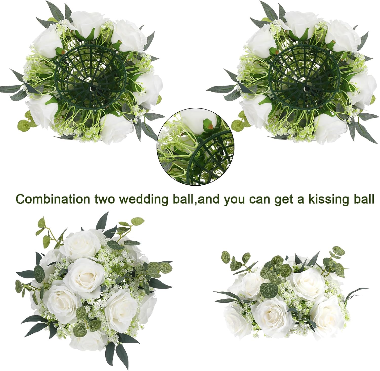 Daifunli 6 Set 20 Inch Acrylic Vase Stand Wedding Centerpieces Holder with Artificial Flower Balls and LED Lights Candles for Wedding Party Table Home Decorations