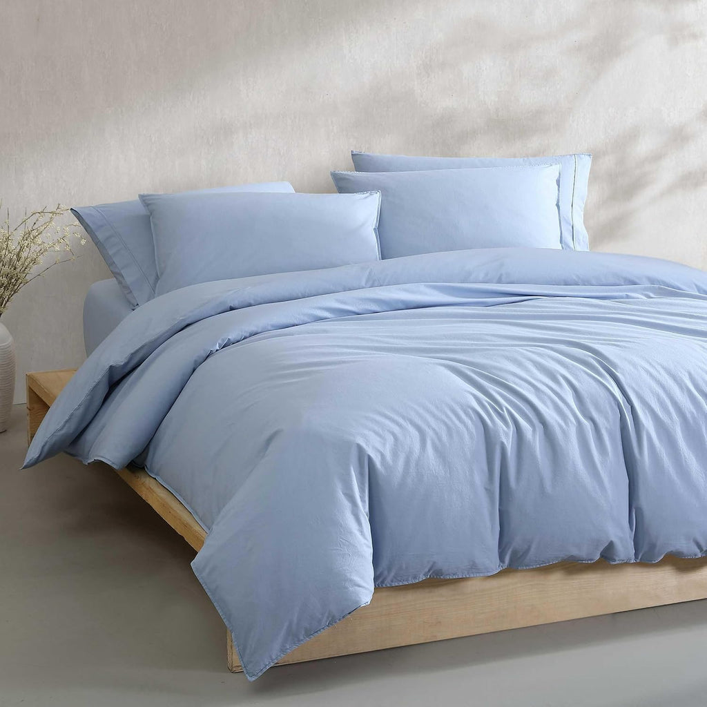 Calvin Klein - Queen Comforter Set, Modern Cotton Washed Percale Bedding with Matching Shams, Oeko-Tex Certified (Washed Percale Blue, Queen)