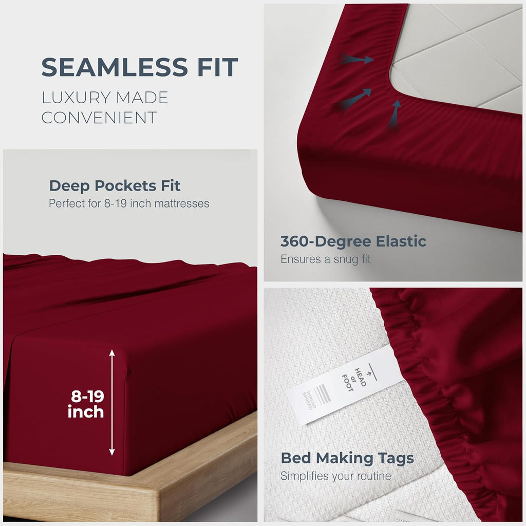 THREAD SPREAD 100% Egyptian Cotton King Size Sheets Set - Luxury 1500 Series Egyptian Cotton Sheets King Size (4 PC, Burgundy), Silky Soft, Sateen Weave, Cooling & Breathable, 17' Deep Pocket Bed Set