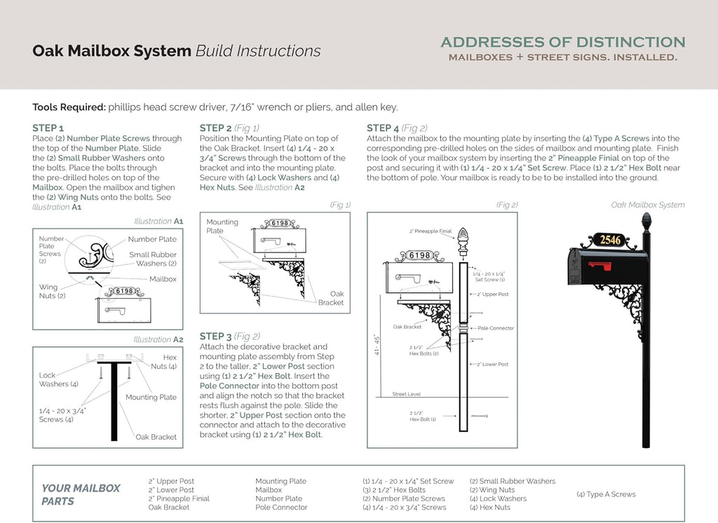 Oak Mailbox & Post Kit – Black Mailbox System – Includes Address Plaque, Bracket & Mounting Hardware – Rust Resistant Metal Mailbox with Decorative Finial