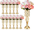 Tatuo 12 Pcs Gold Wedding Centerpiece Vases for Table Crystal Flower Trumpet Metal Flower Vase Stand with Diamond for Wedding Party Reception Dining Room Living Room(20 inch)