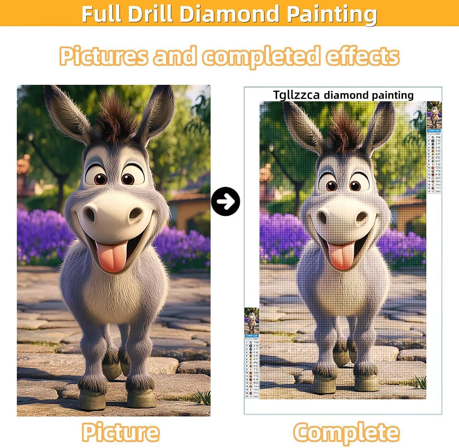 Diamond Art Kits for Adults Donkey Diamond Painting Kits, 5D DIY Square Animal Full Drill Dimond Art Paintings Rhinestones Crafts for Adults for Gift Home Wall Decor, Large Size 36 x 72 Inch, Model852