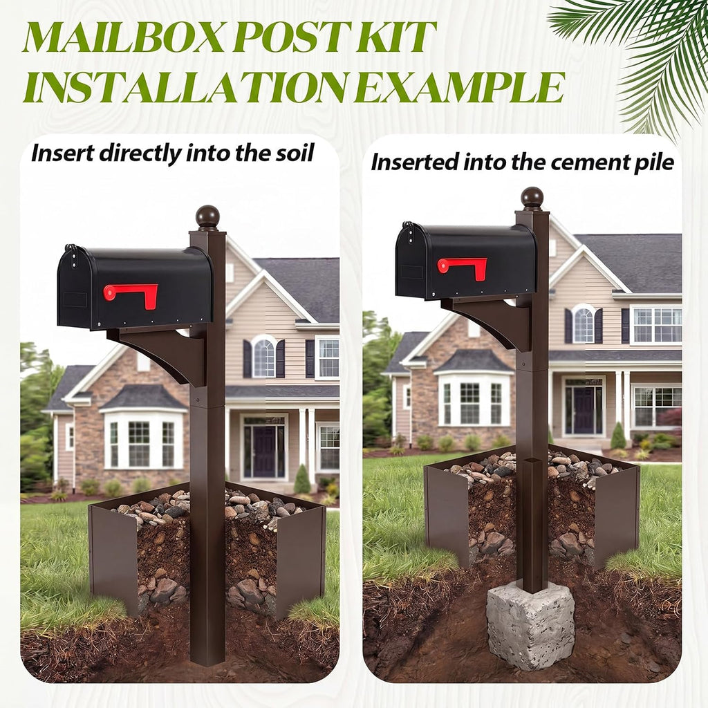 Colingmill Brown and Black Iron Mailbox Posts with Mailbox and Planter Box for Outside Decorative Ground Mounting Post 56 Inch / 4.6 ft Tall Heavy Duty Stand for Outdoor Use