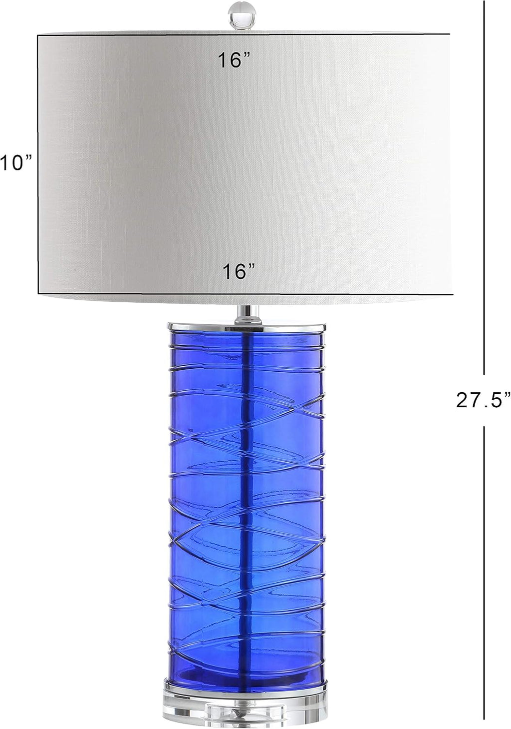JONATHAN Y 27.5' Cobalt Modern Fused Glass Table Lamp Set of 2 for Bedroom Living Room, Coastal Nightstand Bedside Lamp with White Linen Shade, LED Bulbs Included (JYL4017D-SET2)