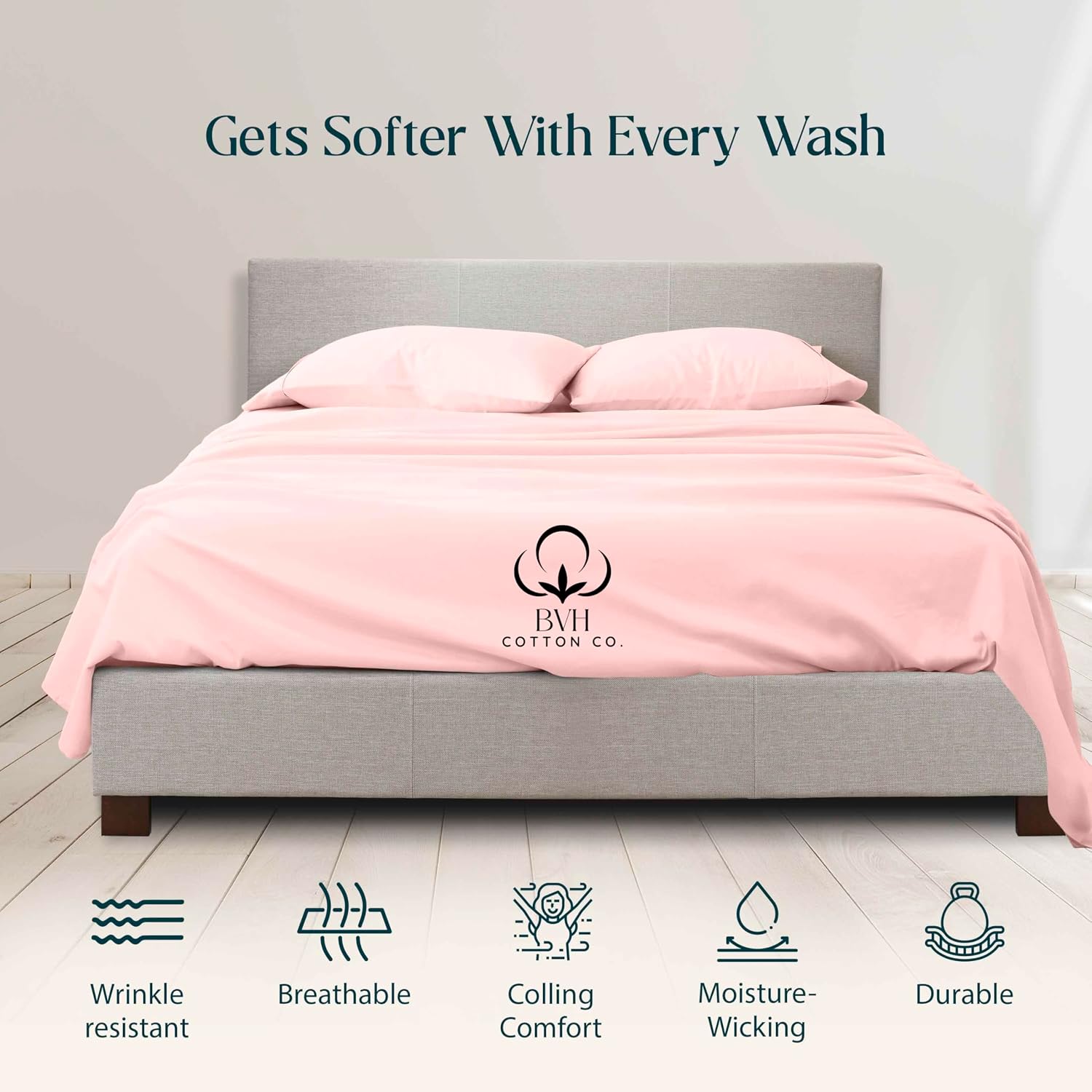Egyptian Cotton Queen Size Sheet Set, 4Pc Bed Set, Soft & Breathable Percale Weave, Fits 10-12' Deep Pocket, Hotel-Quality 1000 Series Bed Sheets (Solid, Light Pink)