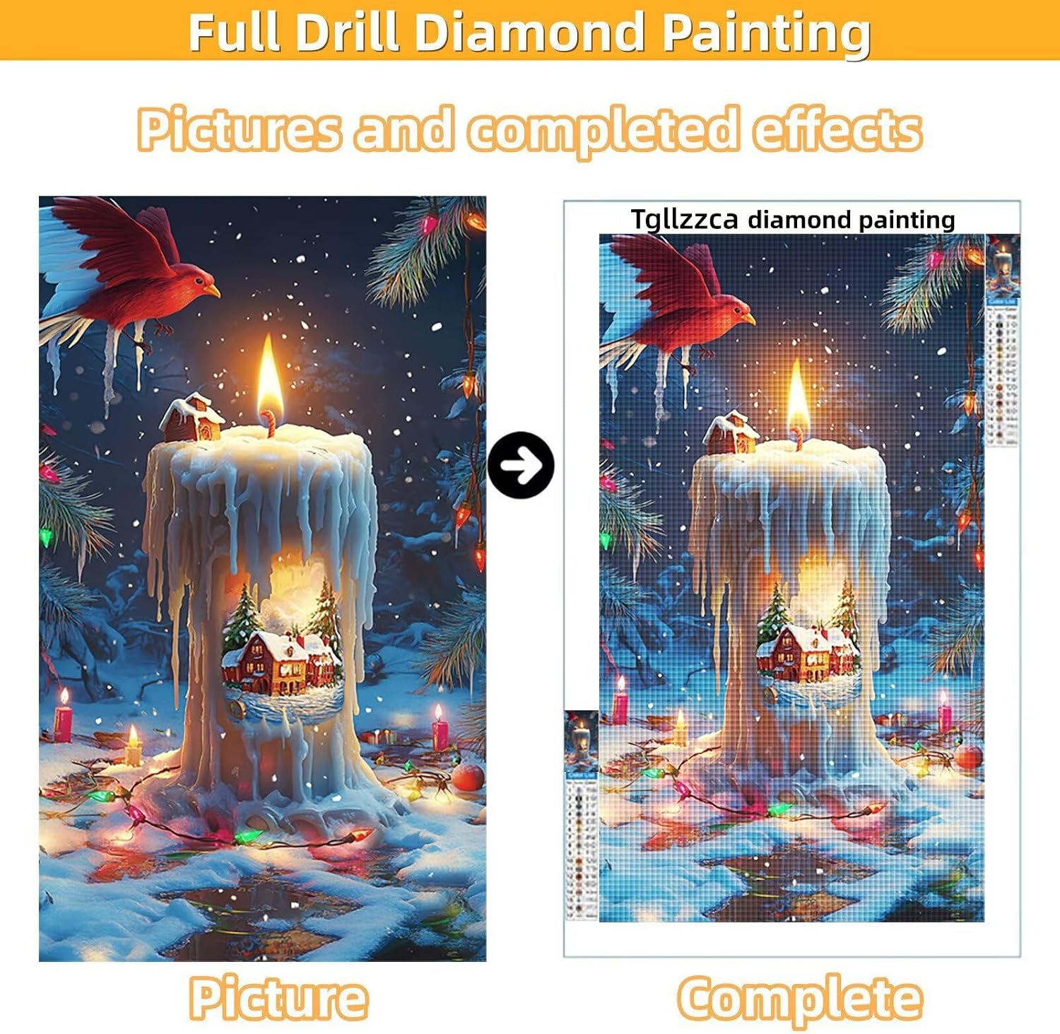 Diamond Art Kits for Adults Christmas Diamond Painting Kits, 5D DIY Square Candle Full Drill Dimond Art Paintings Crystal Crafts for Adults for Gift Home Wall Decor, Large Size 36 x 72 Inch, Model672