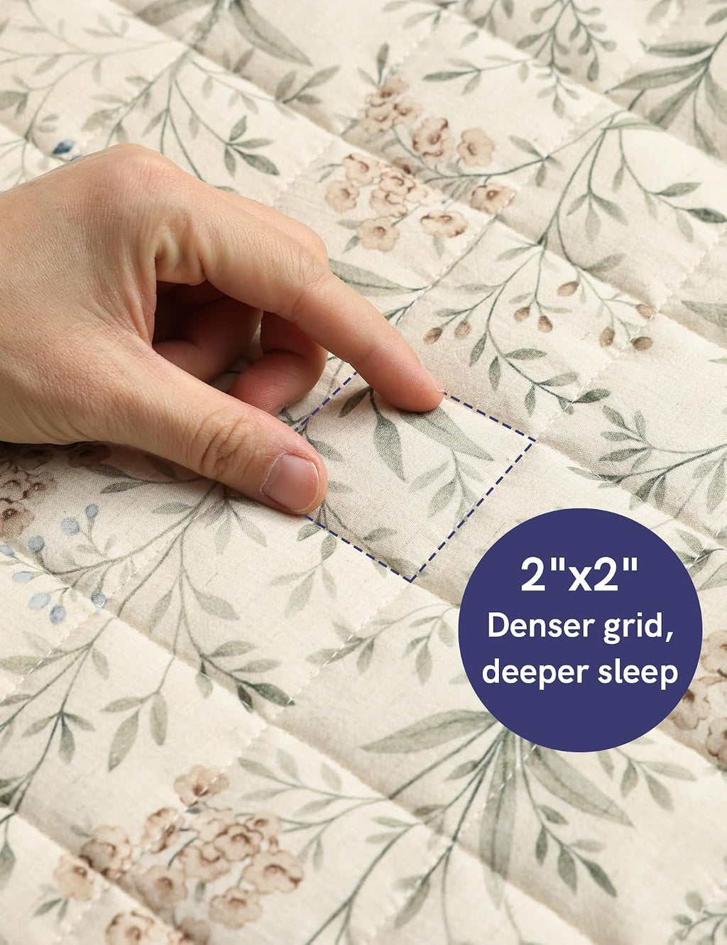 YnM King Size Linen Weighted Blanket for Adults (88x104 Inches, 40 Pounds, Botanical), Exclusive Smallest Compartments, Heavy Bed Blanket for Two Persons of 240~390lbs on Queen or King Bed